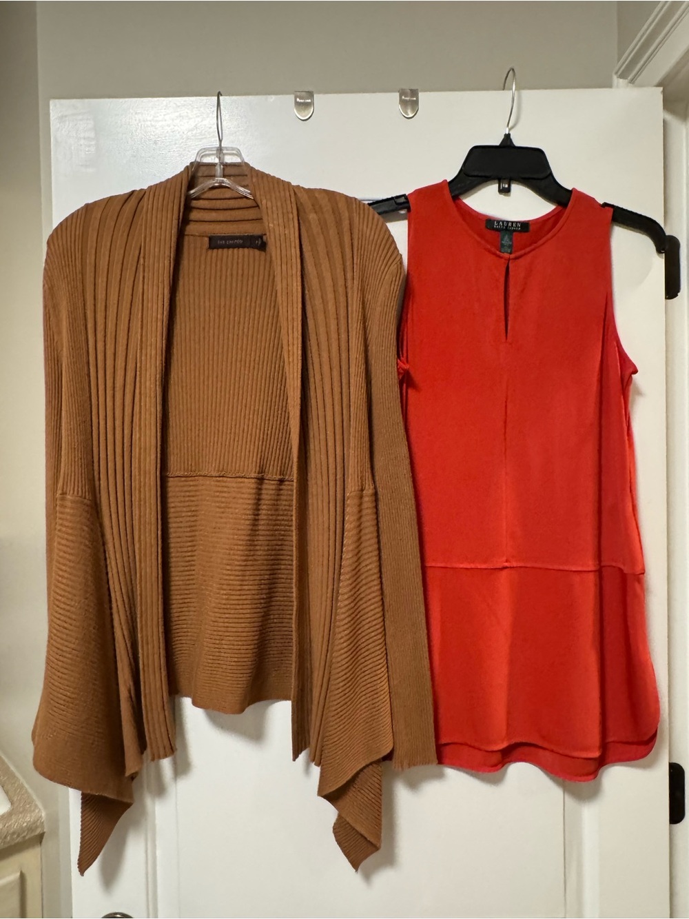 Open-Front Ribbed Cardigan Sweater and Orange Tank Set